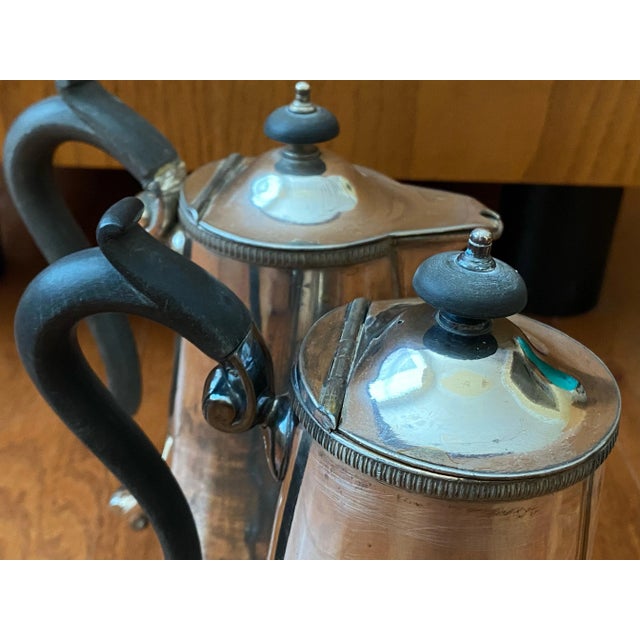 Antique Matching Tall Silver Coffee and Mocha Serving Pitchers With Black Handles- Set of 2 For Sale - Image 10 of 13