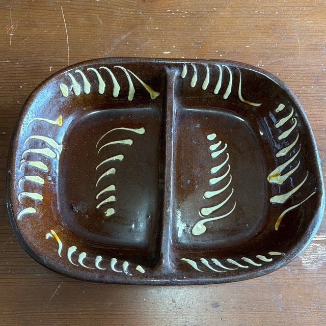 Antique English Slipware Red Pottery Decorated Divided Dish, 19th Century For Sale - Image 11 of 12