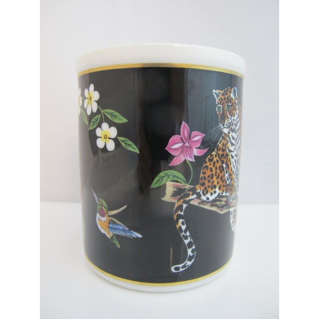 Boho Chic Lynn Chase Leopard Cat Design Jaguar Jungle Porcelain 24k Gold Coffee Mug Cup For Sale - Image 3 of 10