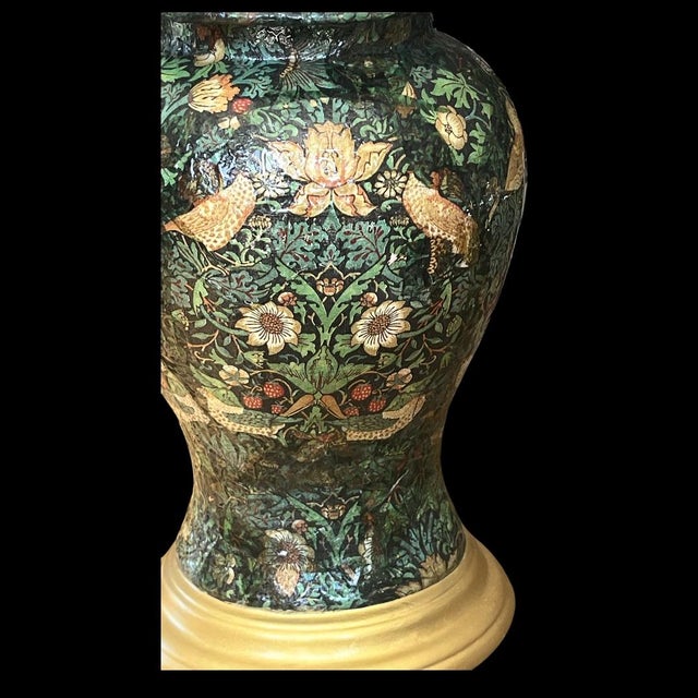 Vibrant William Morris iconic “The Strawberry Thief” design art nouveau table lamp. This has been professionally finished...