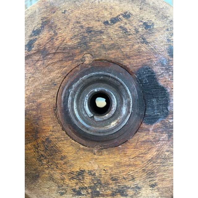 Likely Antique Industrial Wooden Textile Mill Spool With Likely Iron Center For Sale - Image 9 of 9