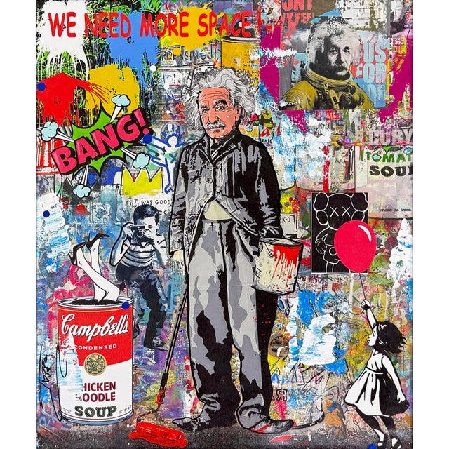 Unique, one of a kind mixed media embellishments on silkscreened canvas with custom artist painted frame. Hand signed on...
