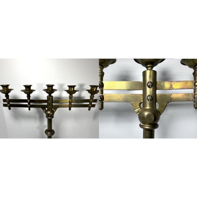 American Antique U.S. Army Brass Candelabras: Adjustable Pair For Sale - Image 3 of 10