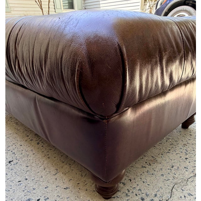 Vintage Tufted Leather Chesterfield Ottoman For Sale - Image 11 of 11