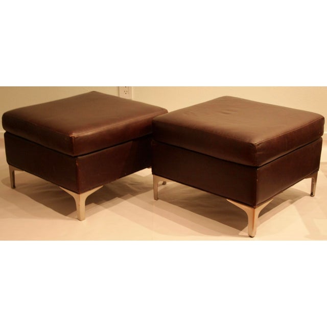 Faux Leather Ottomans with Modernist Brushed Steel Legs A Pair Chairish