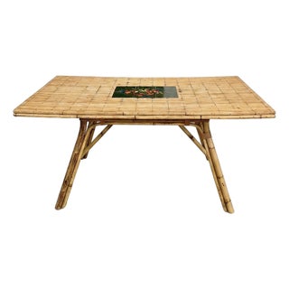 Bamboo and Rattan Dining Table by Audoux Minet, 1950s For Sale