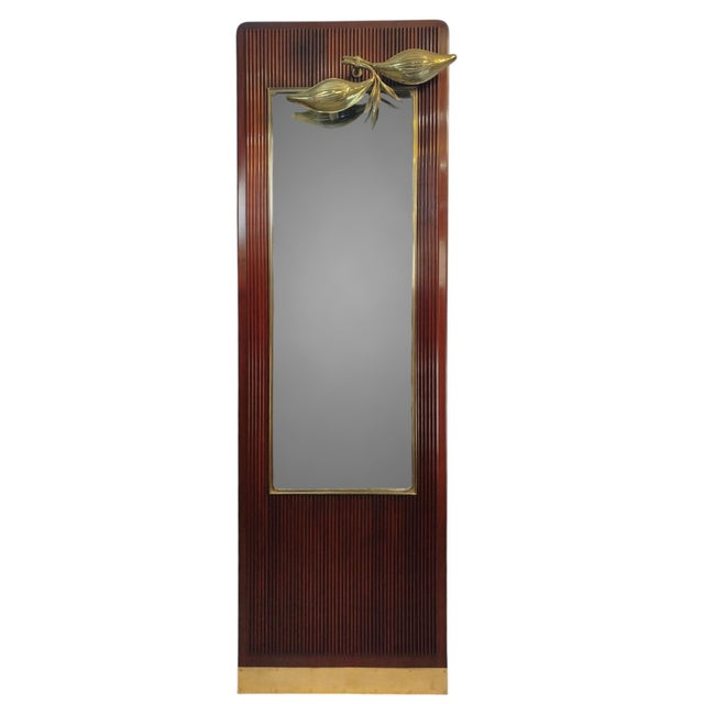 Brown Vintage Danish Floor Mahogany Mirror with Brass Lamp, 1950s For Sale - Image 8 of 8