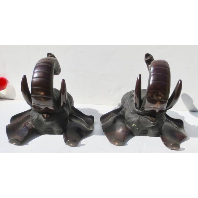 Metal Japanese Bronze Elephant Bookends For Sale - Image 7 of 8