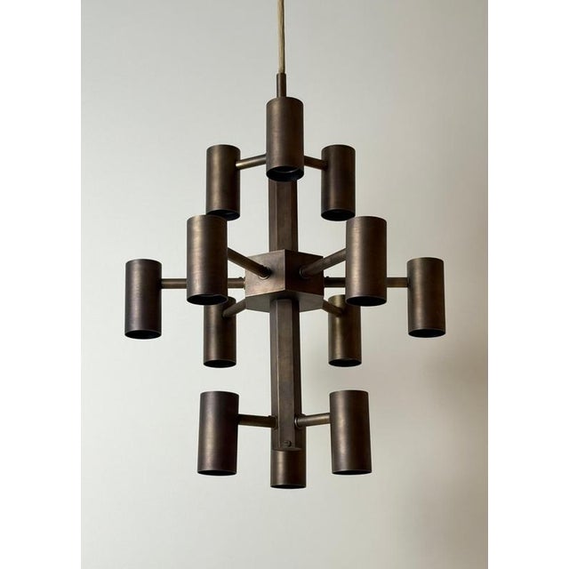 Twelve-Light Brass Chandelier by Gotthold Schönwandt, Germany, 1960s For Sale - Image 10 of 18
