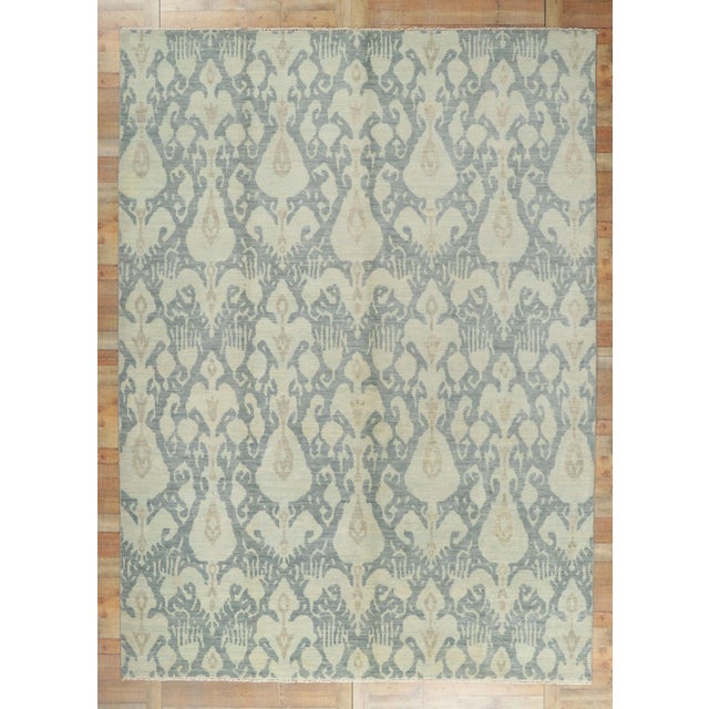 2010s Vintage Soft Blue Ikat Rug, 10'00 X 13'08 For Sale - Image 9 of 10