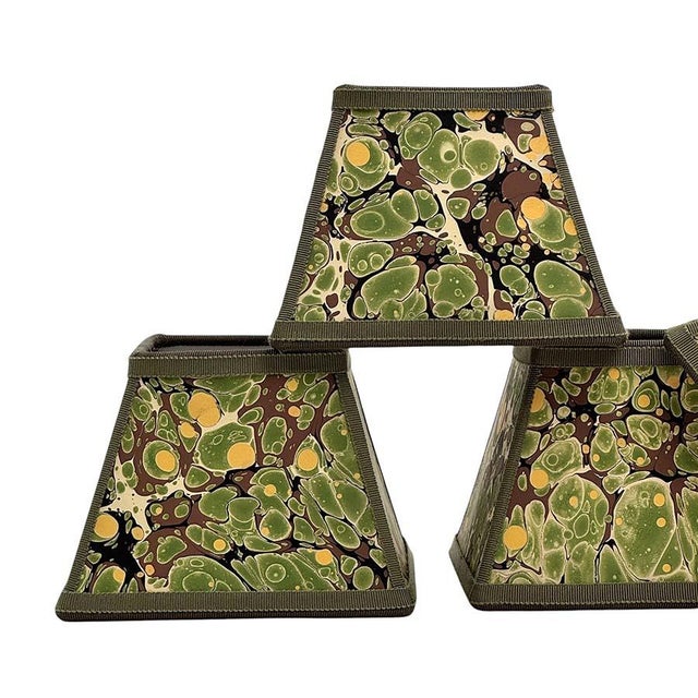 Contemporary Square Green Marbled Paper Chandelier Shade - 3”x5”x5” For Sale - Image 3 of 4