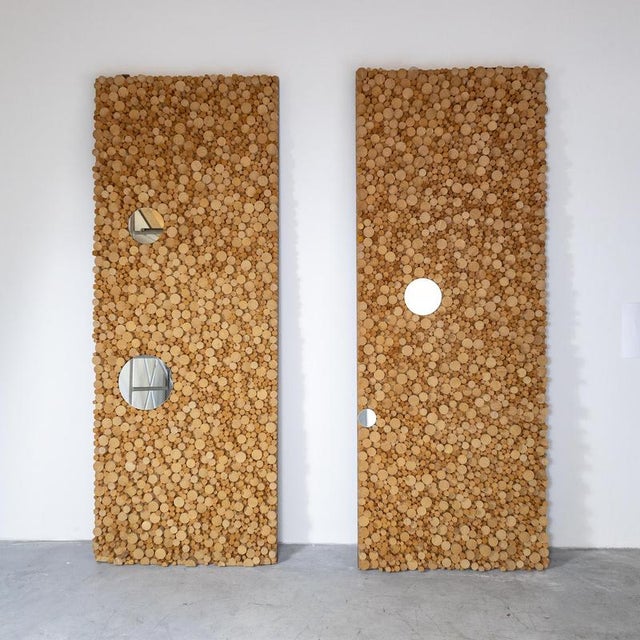Wood Decorative Wooden Panels with Mirrors, Set of 2 For Sale - Image 7 of 7