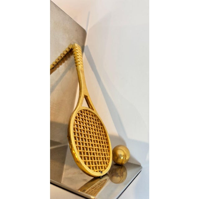 Pair of Vintage Brass and Chrome Tennis Racket and Ball Bookends C. 1980s Usa For Sale - Image 10 of 10