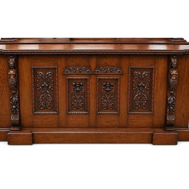Brown Victorian Hand-Carved Oak Front and Back Pub Bar, 1980 For Sale - Image 8 of 12