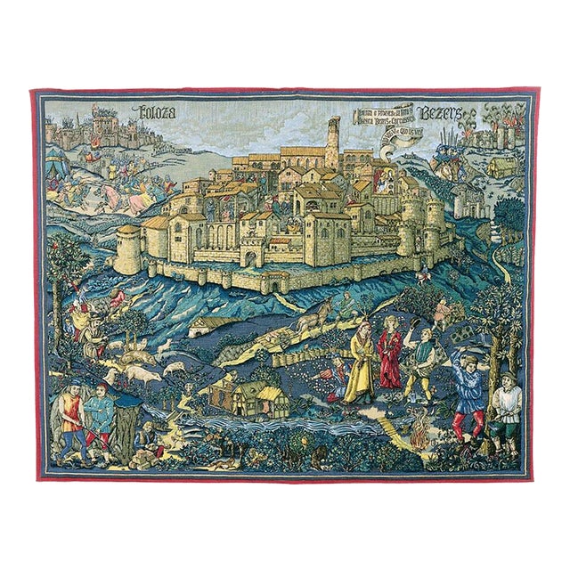La Ville De Cordes Silkscreen Tapestry - 112 X 142 Cm (3'8" X 4'8") - Requires Rod Size 4 For Sale