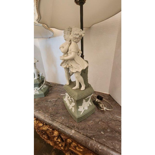 Ceramic Pair of Early 20th Century Cameo Jasperware-Style Porcelain Lamps For Sale - Image 7 of 12