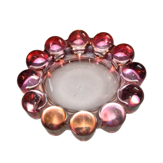 Mid-Century Modern Mid-Mod Boopie Bubble Rim Tinted Pink Glass Ashtray Catchall For Sale - Image 3 of 6