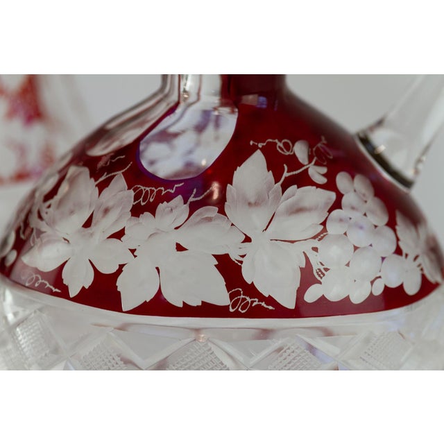 Bohemian Crystal Ruby Decanters with Wine Leaves, 1920s, Set of 2 For Sale - Image 6 of 18
