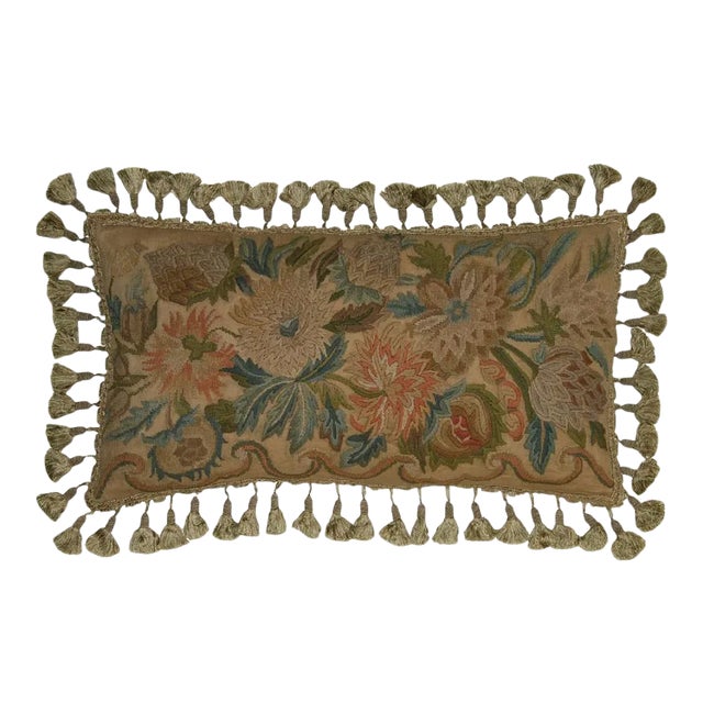 Hand-Embroidered Throw Pillow For Sale