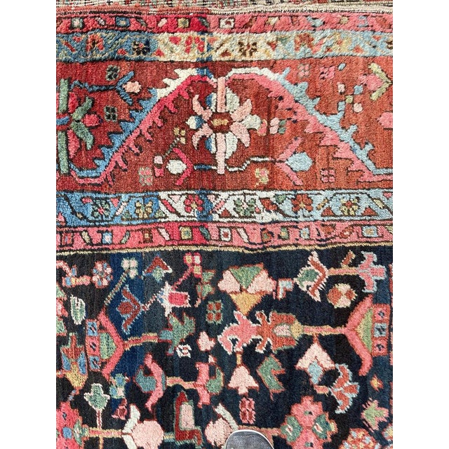 1920s NORTHWEST PERSIAN HERIZ VILLAGE CARPET Century Old Indigo-Ground Organic Wool & Dyes 8.9 x 11.9 For Sale - Image 12 of 17