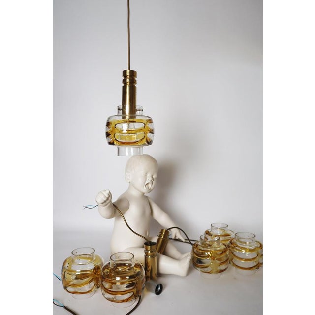 Mid-Century Murano Glass Pendant Lamp with Golden Yellow Waves and Brass, 1970s For Sale - Image 14 of 18
