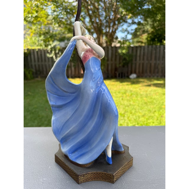 Metal 1930s Art Deco Porcelain Dancer Table Lamp German Flapper Attrib. Goldscheider For Sale - Image 7 of 18