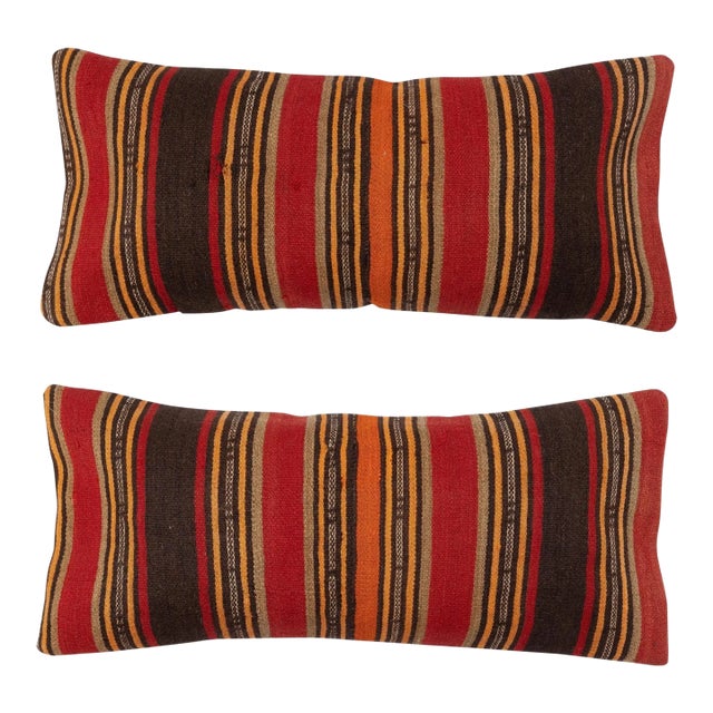 14"x28" SET OF 2 - Handmade Kilim Cushion Covers. A pair of Lumbar Pillow Covers For Sale