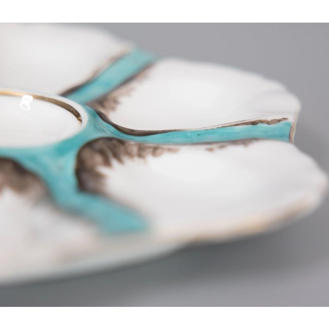 Early 20th Century Antique French Porcelain Turquoise Oyster Plate For Sale - Image 5 of 7