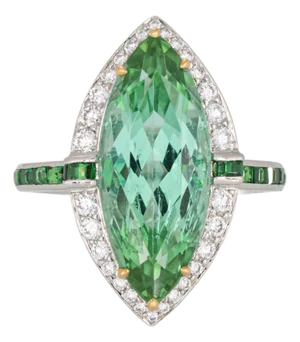 Late 20th Century Tiffany & Co High Jewelry Green Tourmaline Diamond Ring Tsavorite 18k Platinum, Size 6