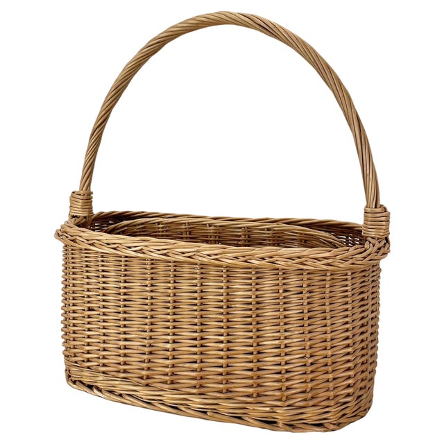 Large Mid-Century Bauhaus Rattan Magazine Holder, 1970s For Sale