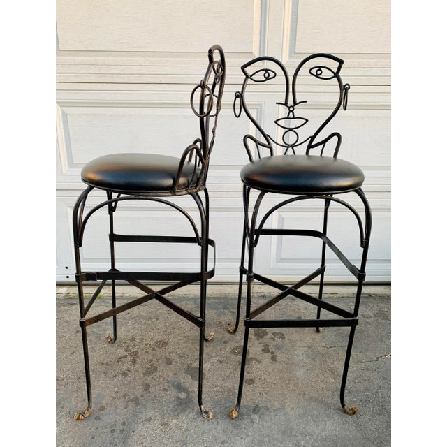 Metal John Risley Style Wrought Iron Bar Stools For Sale - Image 7 of 10