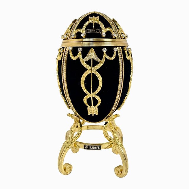 Gilt Faberge Egg Style Ice Bucket in Black Velvet with Crystal Inlay from Smirnoff For Sale - Image 9 of 9