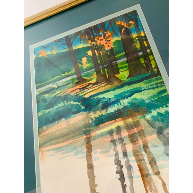 Wood Vintage Watercolor ‘Trees, Water’ Artist Signed, Framed For Sale - Image 7 of 10