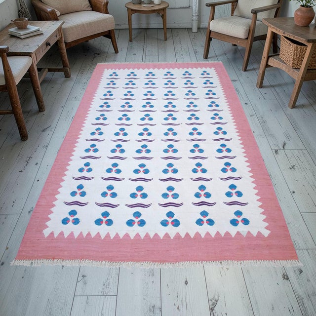 Contemporary Turkish Silk Rug Kilim HandWoven Chintamani Motif Oushak Area Rug - 4′2″ × 6′4″ For Sale - Image 3 of 18