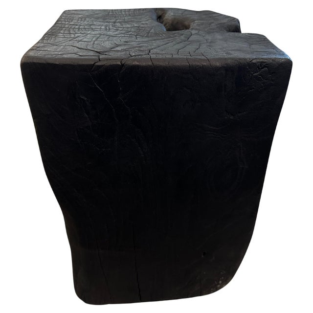 Reclaimed teak wood side table hand carved whilst respecting the natural organic wood. Charred, sanded and sealed...