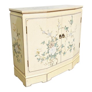 Chinese Cream Lacquered and Hand Painted Sideboard Cabinet For Sale