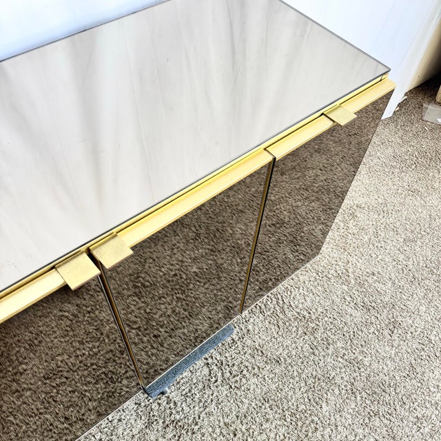 1980s 1980s Postmodern Smoked Mirror and Gold Credenza For Sale - Image 5 of 11