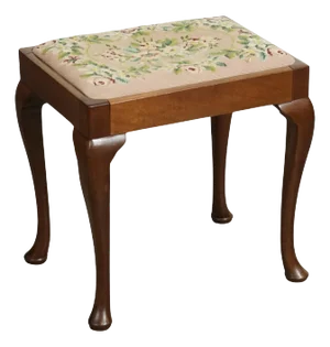 Piano Dressing Table Stool with Flower Stitchwork with Queen Anne Legs