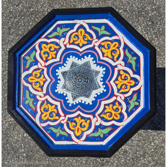 Moroccan Cobalt Blue Moroccan Hand-Painted Accent Table For Sale - Image 3 of 6