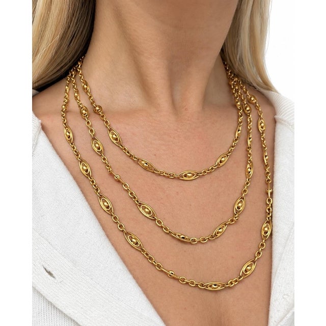 Victorian Late 19th Century Victorian, Yellow Gold Fancy Link Muff Long Chain Necklace, 63 Inches For Sale - Image 3 of 6