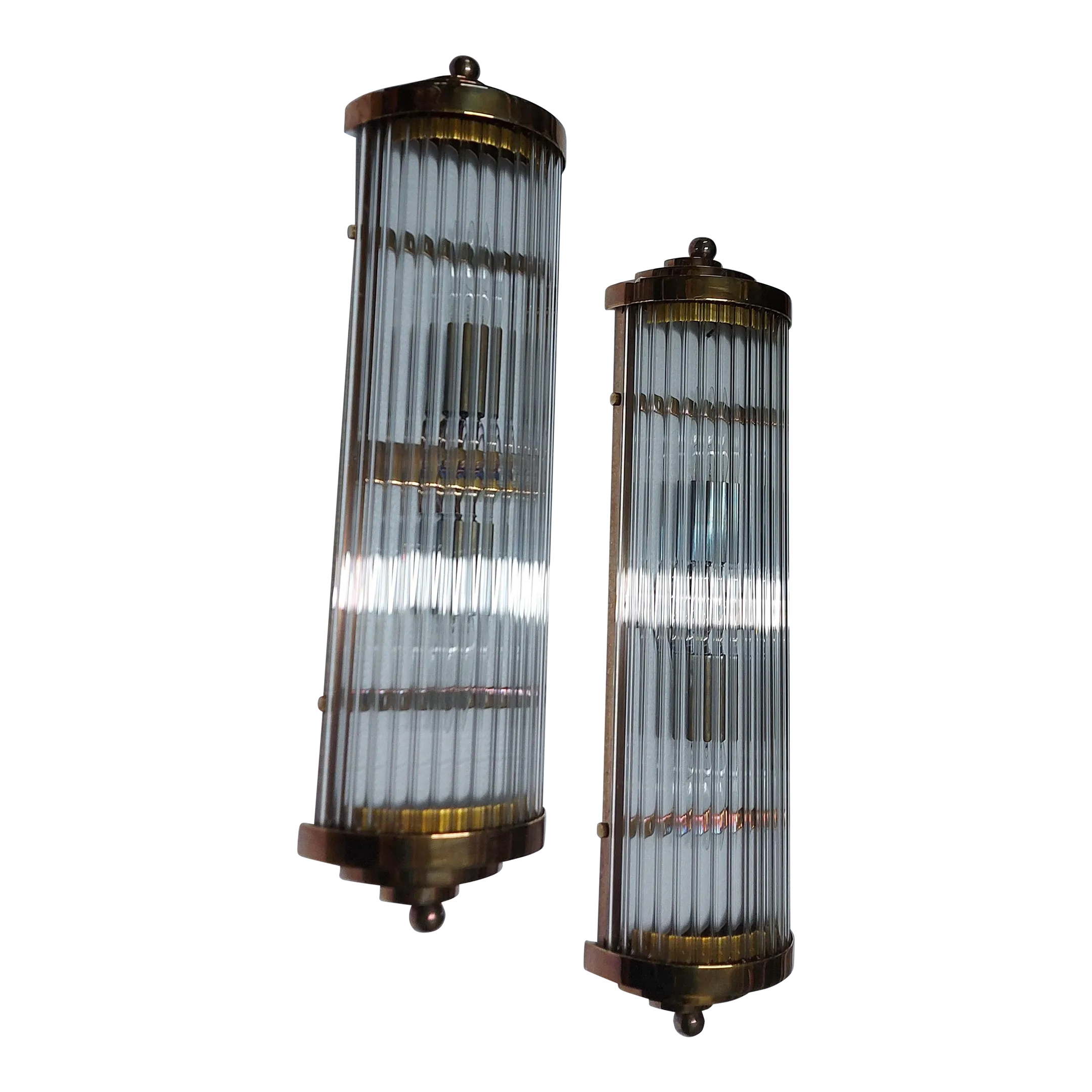 Nautical Décor Skyscraper Vintage Brass & Glass Rod Wall Sconce Lamp - Set of 2