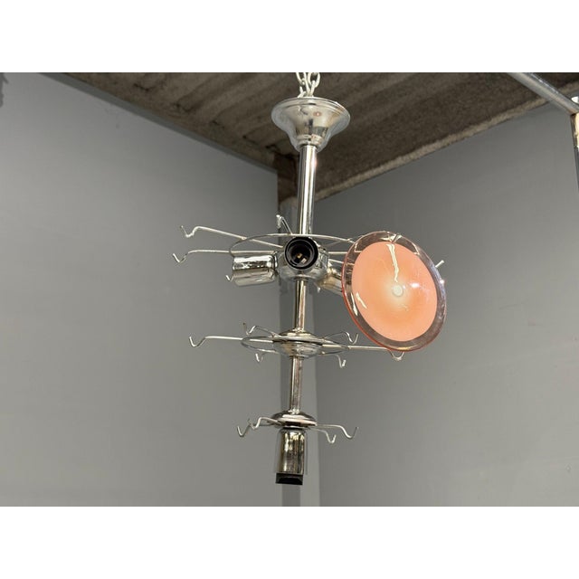 Bright Pink Mid-Century Modern, Bright Pink Murano Glass, Chrome, Pendant Light, 1960s For Sale - Image 8 of 9