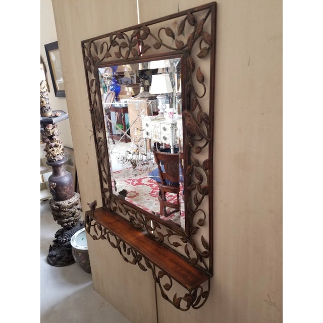 Rustic Painted and Pierced Tole Bird Themed Mirror For Sale - Image 3 of 8