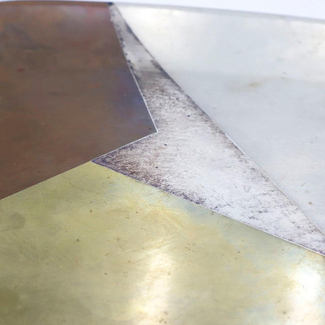 Circa 1970. We offer this Mexican Mixed Metal Tray by Los Castillo. The mix of metals is silver, copper, bronze, aluminum.