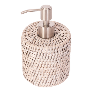 Artifacts Rattan Stainless Steel Polished Finish Soap Pump Dispenser in White