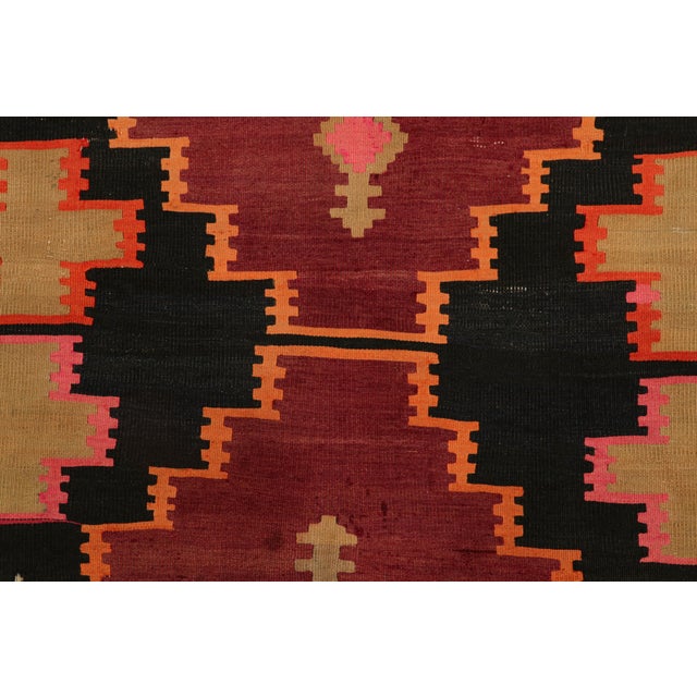 Traditional Handwoven Antique Persian Kilim Rug in Wine Black and Orange Geometric Pattern For Sale - Image 3 of 7