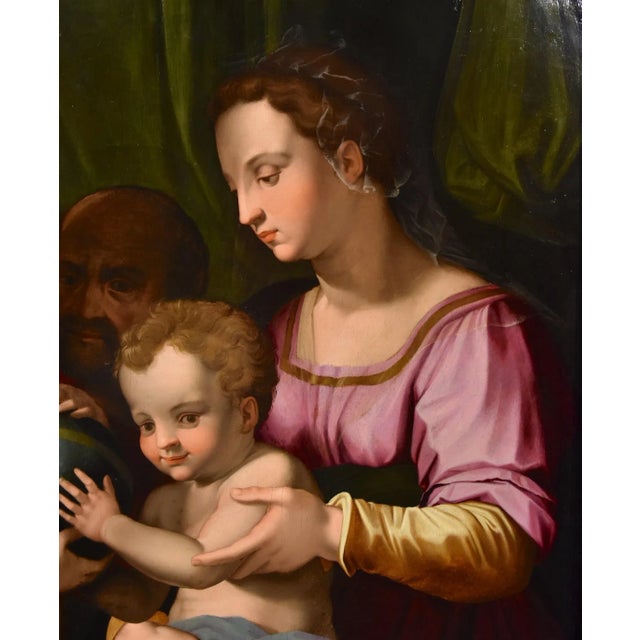 Agnolo di Cosimo alias Il Bronzino, Holy Family with Madonna & St John, 1550s, Oil on Panel For Sale - Image 14 of 18