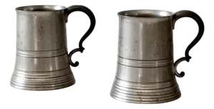 Antique Glass Bottom Pewter Tankards Pair