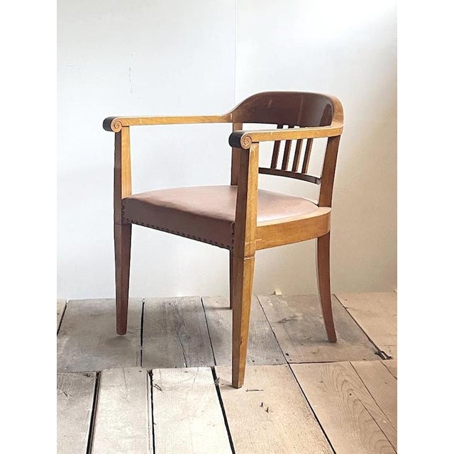 Swiss Art Deco Armchair with Brown Leather Seat, 1930s For Sale - Image 3 of 10