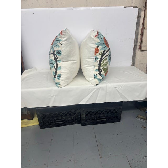 2020s Floral Linen Pillows- a Pair For Sale - Image 5 of 6